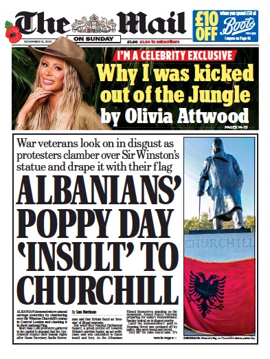 The Mail on Sunday Newspaper Front Page (UK) for 13 November 2022