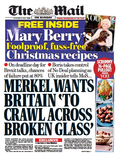 The Mail on Sunday Newspaper Front Page (UK) for 13 December 2020