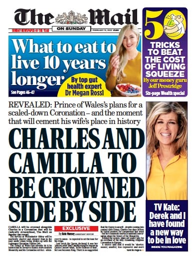 The Mail on Sunday Newspaper Front Page (UK) for 13 February 2022