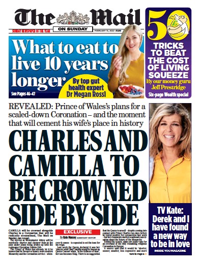 The Mail on Sunday Newspaper Front Page (UK) for 13 February 2022