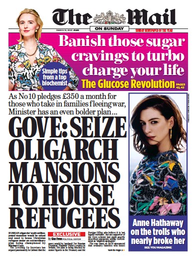The Mail on Sunday Newspaper Front Page (UK) for 13 March 2022