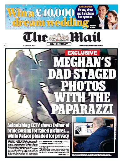 The Mail on Sunday Newspaper Front Page (UK) for 13 May 2018