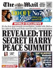 The Mail on Sunday front page for 13 July 2025