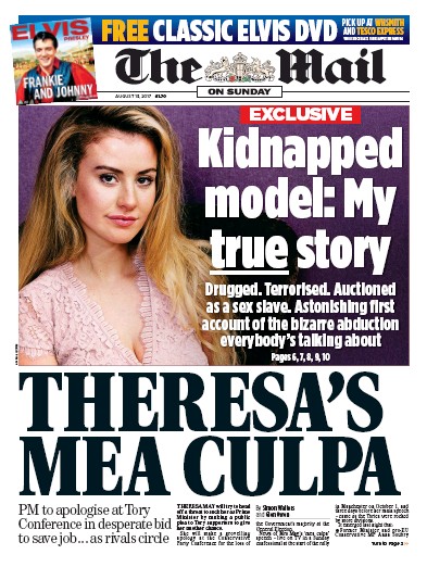 The Mail on Sunday Newspaper Front Page (UK) for 13 August 2017