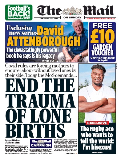 The Mail on Sunday Newspaper Front Page (UK) for 13 September 2020