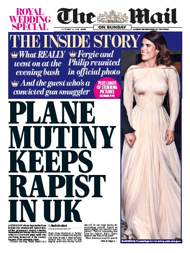 The Mail on Sunday Newspaper Front Page (UK) for 14 October 2018
