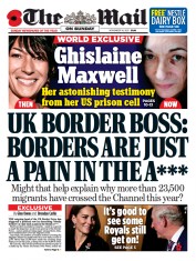 The Mail on Sunday front page for 14 November 2021