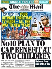 The Mail on Sunday (UK) Newspaper Front Page for 15 December 2013