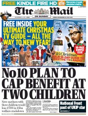 The Mail on Sunday Newspaper Front Page (UK) for 15 December 2013