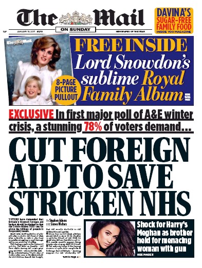 The Mail on Sunday Newspaper Front Page (UK) for 15 January 2017