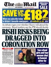 The Mail on Sunday front page for 15 January 2023