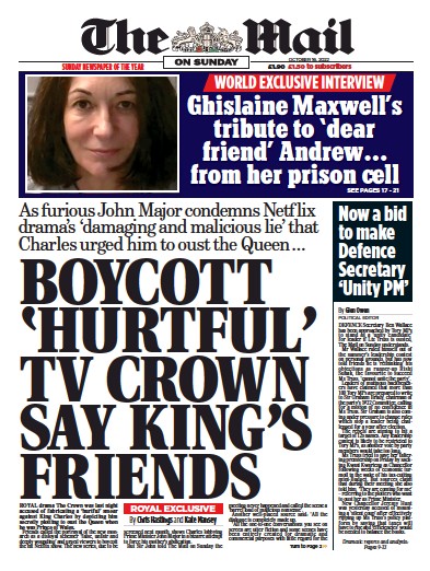 The Mail on Sunday Newspaper Front Page (UK) for 16 October 2022