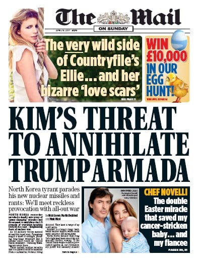 The Mail on Sunday Newspaper Front Page (UK) for 16 April 2017