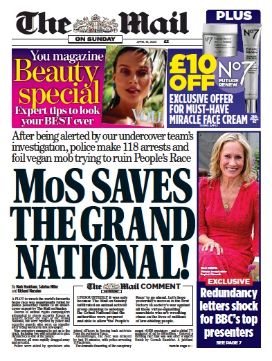 The Mail on Sunday Newspaper Front Page (UK) for 16 April 2023