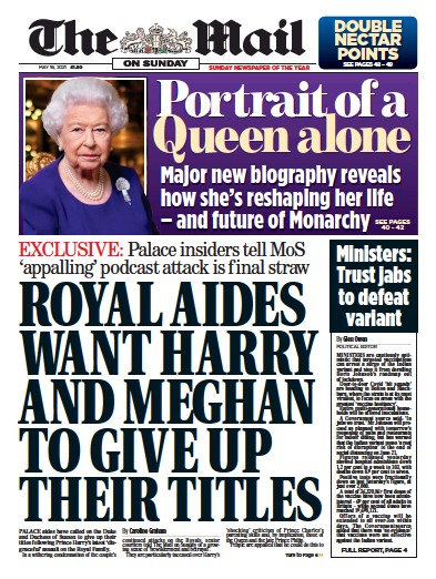 The Mail on Sunday Newspaper Front Page (UK) for 16 May 2021