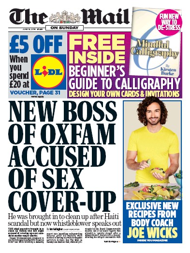 The Mail on Sunday Newspaper Front Page (UK) for 16 June 2019