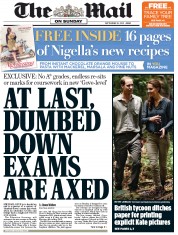 The Mail on Sunday (UK) Newspaper Front Page for 16 September 2012
