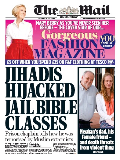 The Mail on Sunday Newspaper Front Page (UK) for 16 September 2018