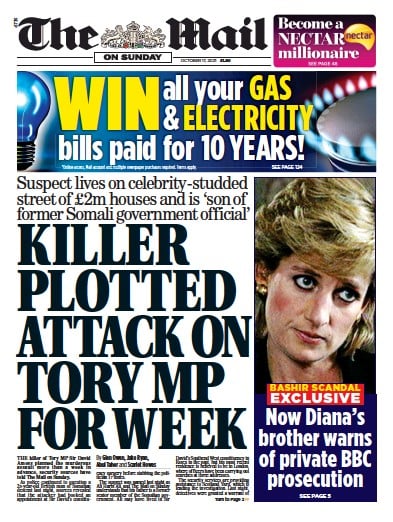 The Mail on Sunday Newspaper Front Page (UK) for 17 October 2021