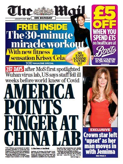 The Mail on Sunday Newspaper Front Page (UK) for 17 January 2021
