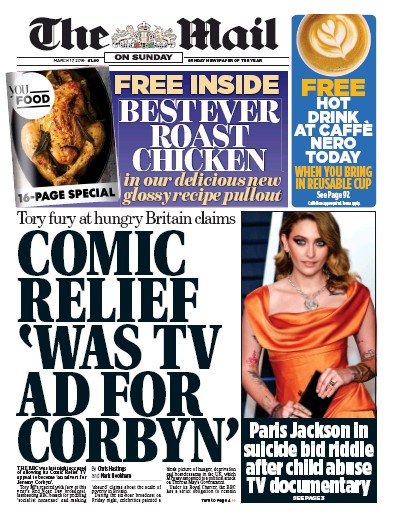 The Mail on Sunday Newspaper Front Page (UK) for 17 March 2019