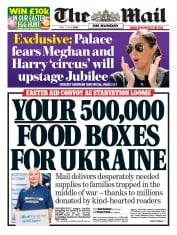 The Mail on Sunday front page for 17 April 2022