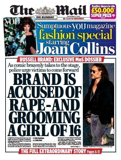 The Mail on Sunday Newspaper Front Page (UK) for 17 September 2023