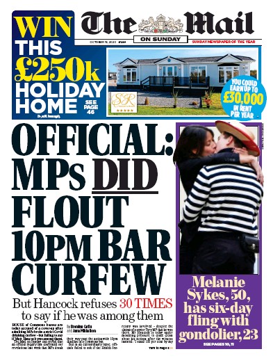 The Mail on Sunday Newspaper Front Page (UK) for 18 October 2020