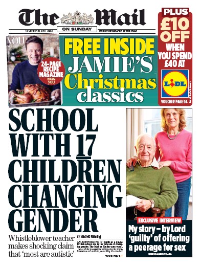 The Mail on Sunday Newspaper Front Page (UK) for 18 November 2018