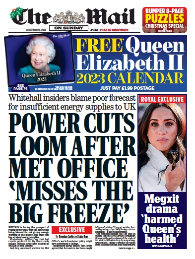 The Mail on Sunday Newspaper Front Page (UK) for 18 December 2022
