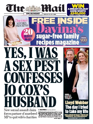 The Mail on Sunday Newspaper Front Page (UK) for 18 February 2018