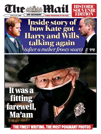 The Mail on Sunday Newspaper Front Page (UK) for 18 April 2021