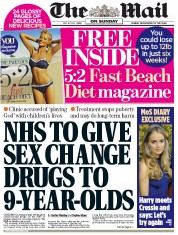 The Mail on Sunday (UK) Newspaper Front Page for 18 May 2014