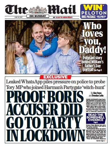 The Mail on Sunday Newspaper Front Page (UK) for 18 June 2023