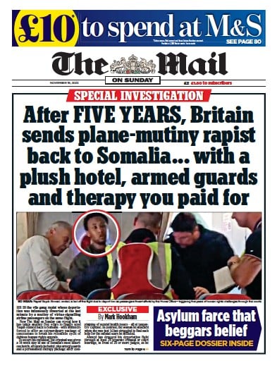 The Mail on Sunday Newspaper Front Page (UK) for 19 November 2023