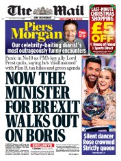 The Mail on Sunday front page for 19 December 2021