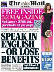 The Mail on Sunday (UK) Newspaper Front Page for 19 January 2014