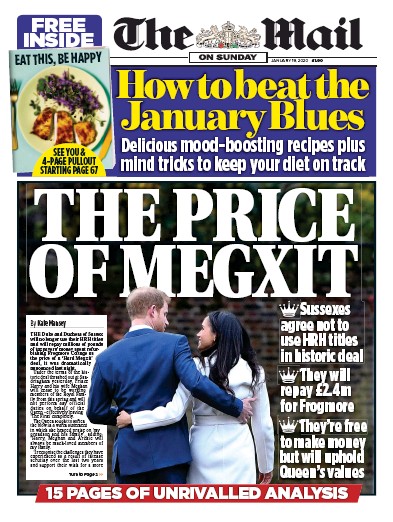 The Mail on Sunday Newspaper Front Page (UK) for 19 January 2020