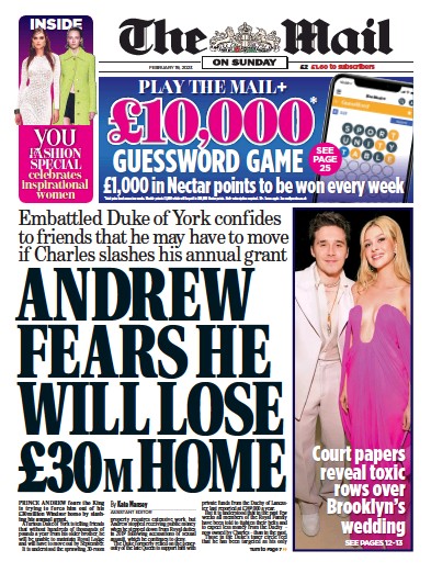 The Mail on Sunday Newspaper Front Page (UK) for 19 February 2023