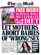 The Mail on Sunday (UK) Newspaper Front Page for 19 March 2017