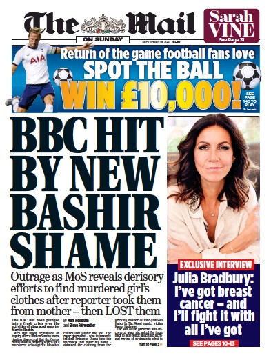 The Mail on Sunday Newspaper Front Page (UK) for 19 September 2021