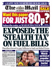 The Mail on Sunday front page for 1 January 2023