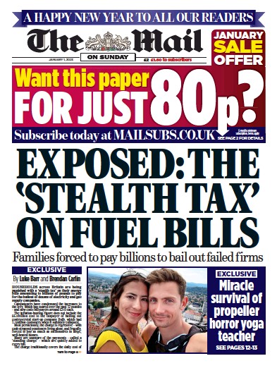 The Mail on Sunday Newspaper Front Page (UK) for 1 January 2023