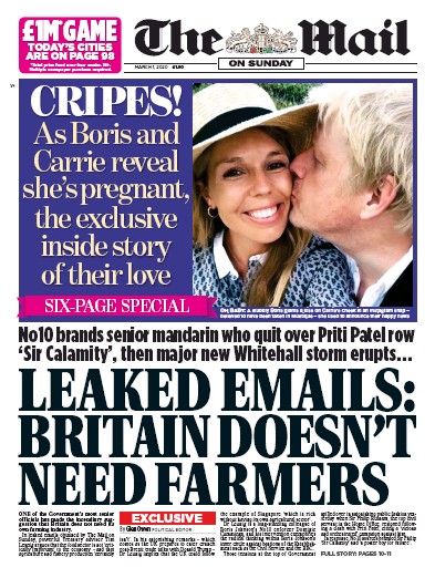 The Mail on Sunday Newspaper Front Page (UK) for 1 March 2020