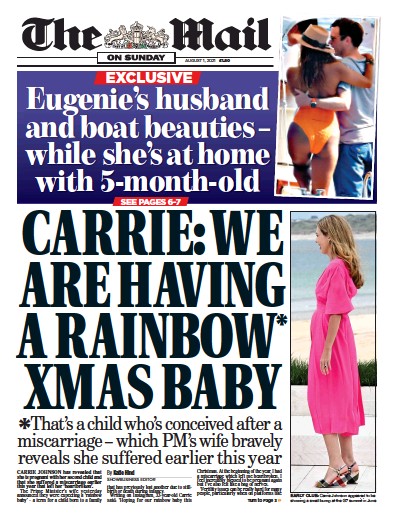 The Mail on Sunday Newspaper Front Page (UK) for 1 August 2021