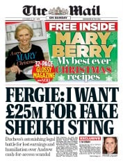 The Mail on Sunday (UK) Newspaper Front Page for 20 November 2016