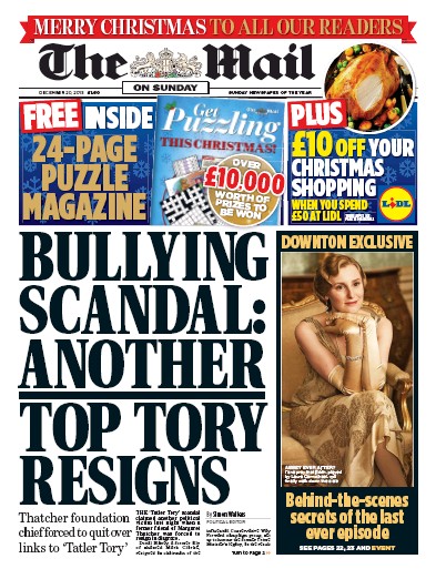 The Mail on Sunday Newspaper Front Page (UK) for 20 December 2015