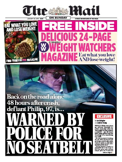 The Mail on Sunday Newspaper Front Page (UK) for 20 January 2019