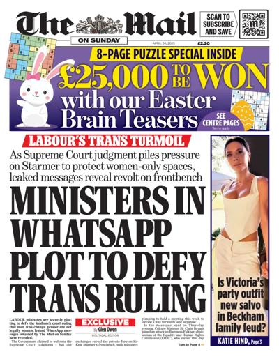 The Mail on Sunday Newspaper Front Page (UK) for 20 April 2025