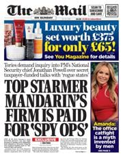 The Mail on Sunday front page for 20 July 2025